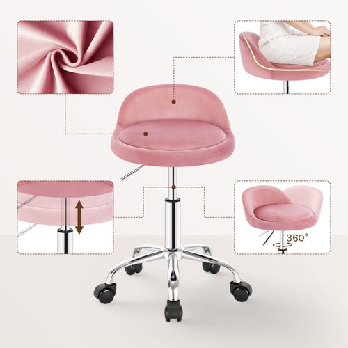 Tabouret De Bureau Avec Dossier-Chaise D'ordinateur à Roulettes- 43-54-5cm-Rose