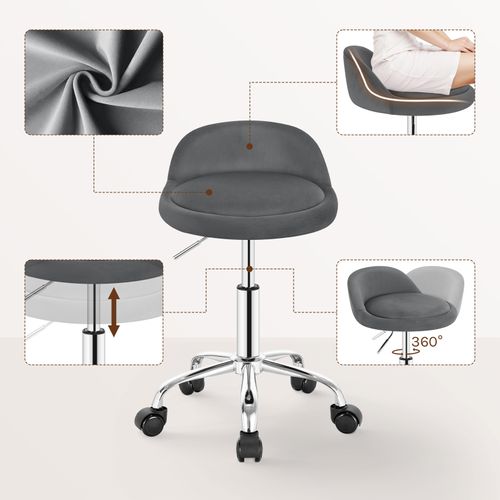 Tabouret De Bureau Avec Dossier - Chaise D'ordinateur à Roulettes - 43-54-5cm-Gris Foncé