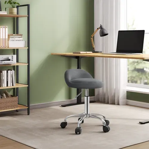 Tabouret De Bureau Avec Dossier - Chaise D'ordinateur à Roulettes - 43-54-5cm-Gris Foncé