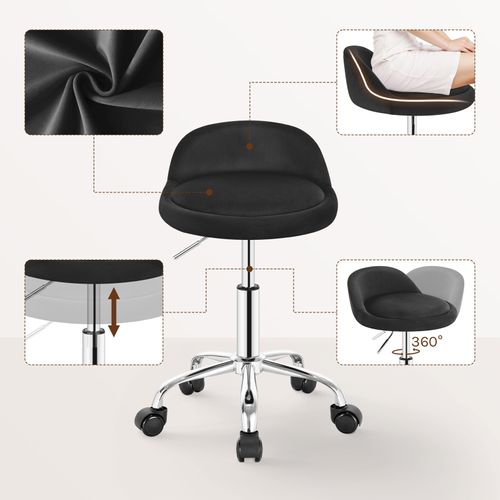 Tabouret De Bureau Avec Dossier- Chaise D'ordinateur à Roulettes- 43-54-5cm-noir