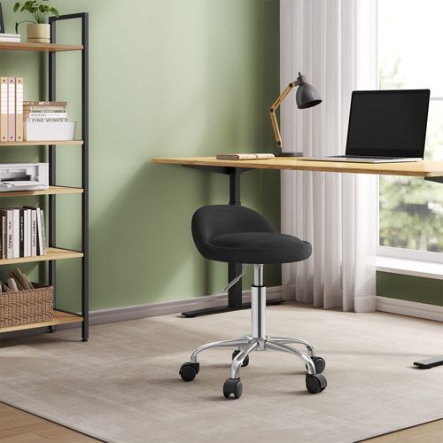 Tabouret De Bureau Avec Dossier- Chaise D'ordinateur à Roulettes- 43-54-5cm-noir