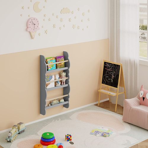 Bibliothèque Murale Enfant 4 étagères - Rangement Livres Et Jouets, Vert, Dimensions 58x12x111cm, Fixation Murale