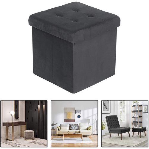 Lot De 2 Tabouret Pouf De Rangement En Velours-coffre Repose-pied Pliable 37-5x37-5x38cm-gris