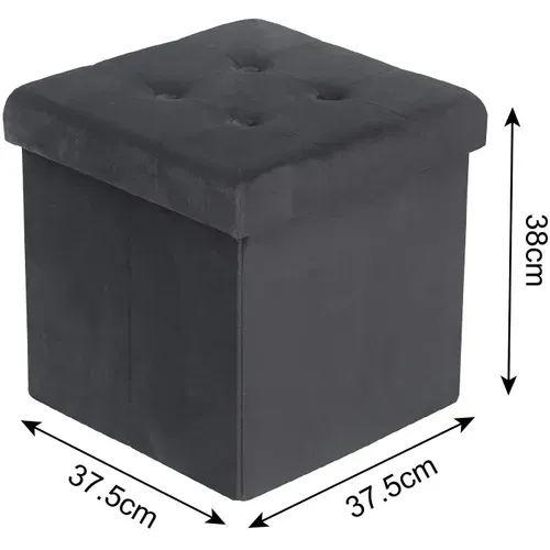 Lot De 2 Tabouret Pouf De Rangement En Velours-coffre Repose-pied Pliable 37-5x37-5x38cm-gris