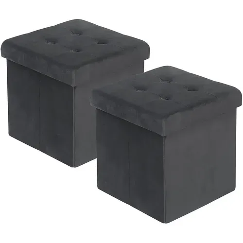 Lot De 2 Tabouret Pouf De Rangement En Velours-coffre Repose-pied Pliable 37-5x37-5x38cm-gris