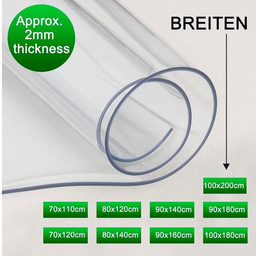 Nappe 2mm Imperméable Transparente 90x160 Cm. Rectangulaire Nappe De Table En Pvc.