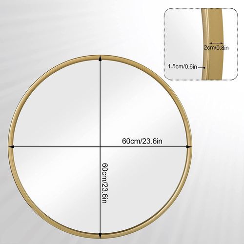 Miroir Rond Mural.cadre En Métal.miroir Décoratif Pour Salle De Bain/chambre/salon/couloir.60x60cm