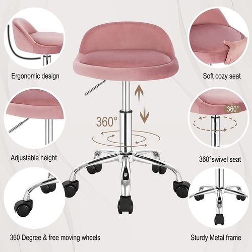 Lot De 2 Tabouret De Bureau Avec Dossier-chaise D'ordinateur à Roulettes- 43-54-5cm-rose