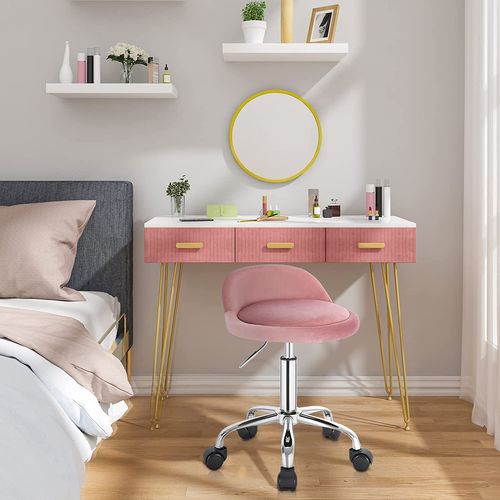 Lot De 2 Tabouret De Bureau Avec Dossier-chaise D'ordinateur à Roulettes- 43-54-5cm-rose