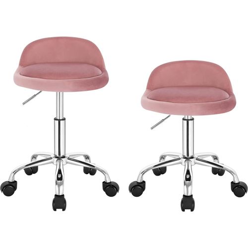 Lot De 2 Tabouret De Bureau Avec Dossier-chaise D'ordinateur à Roulettes- 43-54-5cm-rose