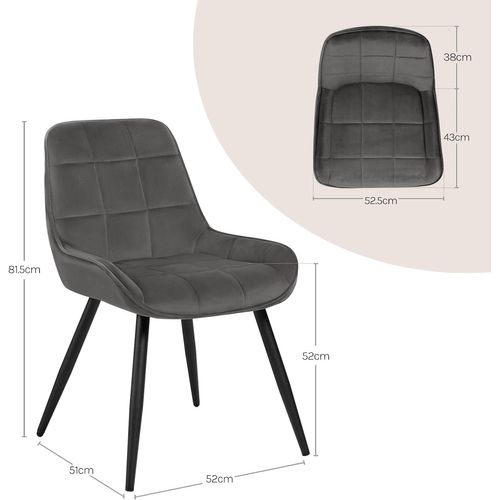 Lot De 6 Chaises De Salle à Manger. Chaises Relaxantes En Velours Avec Dossier. Gris Foncé