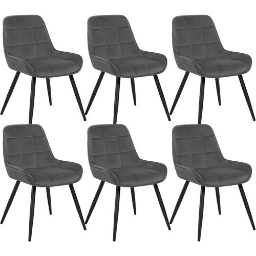 Lot De 6 Chaises De Salle à Manger. Chaises Relaxantes En Velours Avec Dossier. Gris Foncé