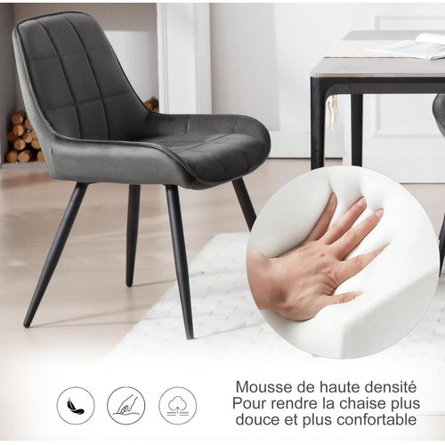 Lot De 6 Chaises De Salle à Manger. Chaises Relaxantes En Velours Avec Dossier. Gris Foncé