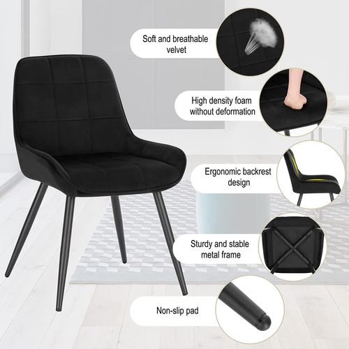 Lot De 6 Chaises De Salle à Manger. Chaises Relaxantes En Velours. Ergonomiques Avec Dossier. Noir
