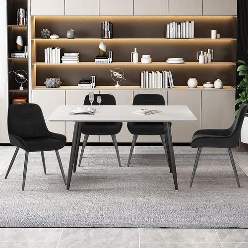 Lot De 6 Chaises De Salle à Manger. Chaises Relaxantes En Velours. Ergonomiques Avec Dossier. Noir