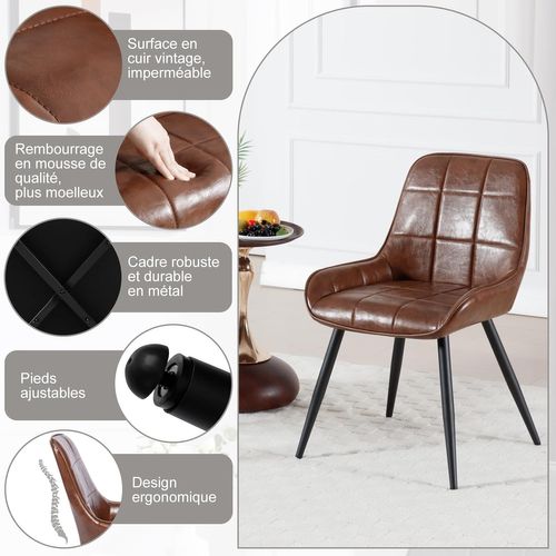 Lot De 6 Chaises De Salle à Manger. Chaises Relaxantes En Similicuir Avec Dossier. Marron