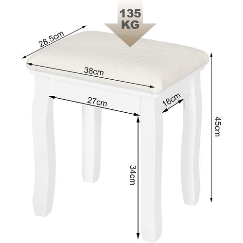 Tabouret Coiffeuse Blanc. Chaise De Maquillage En Velours. Pouf Banc Piano. 38x28.5x45cm