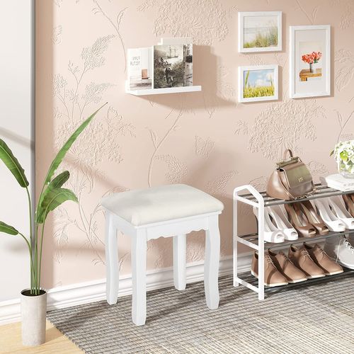 Tabouret Coiffeuse Blanc. Chaise De Maquillage En Velours. Pouf Banc Piano. 38x28.5x45cm