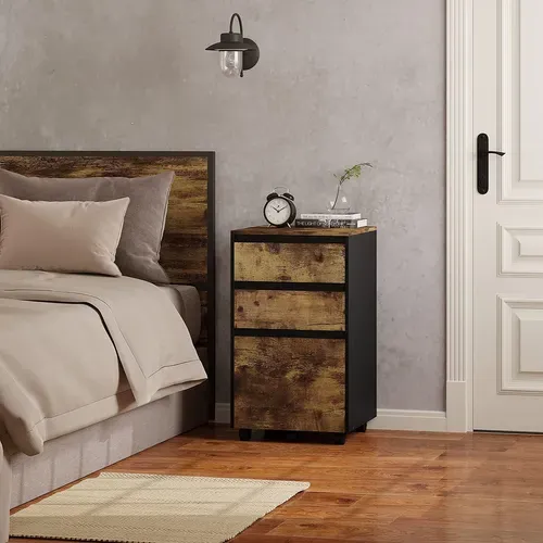 Caisson Mobile. Meuble Rangement Bureau Avec 3 Tiroirs. 40x40x70cm. Marron Rustique Et Noir