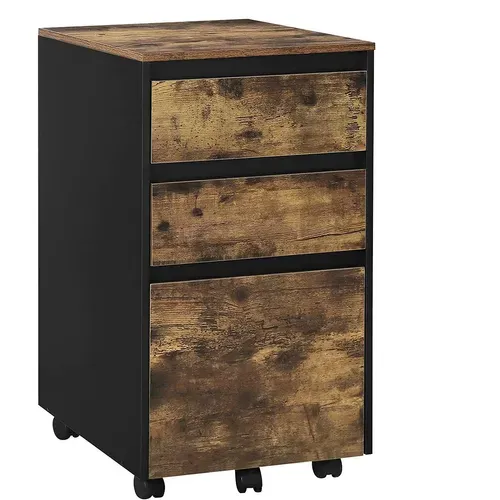 Caisson Mobile. Meuble Rangement Bureau Avec 3 Tiroirs. 40x40x70cm. Marron Rustique Et Noir