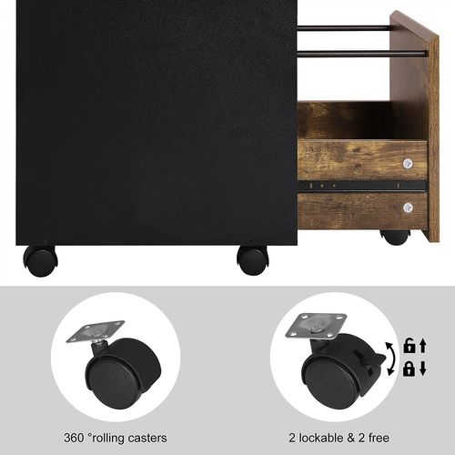 Caisson Mobile. Meuble Rangement Bureau Avec 3 Tiroirs. 40x40x70cm. Marron Rustique Et Noir