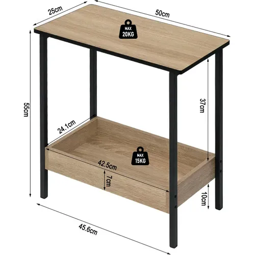 Table Basse Avec Rangement. Petite Table Industrielle. Métal+Bois Artificiel.Chêne Clair.50x55x25cm