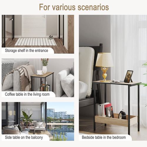 Table Basse Avec Rangement. Petite Table Industrielle. Métal+Bois Artificiel.Chêne Clair.50x55x25cm