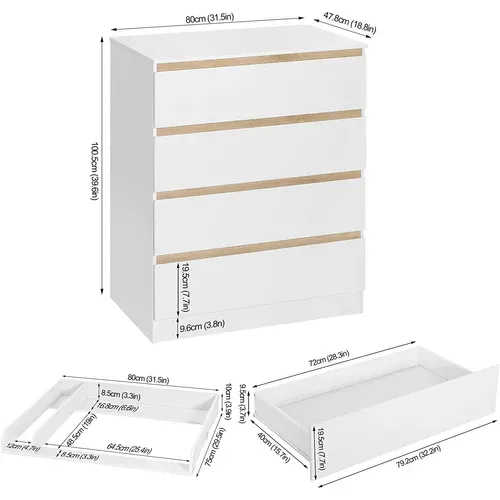 Table à Langer. Commode Bébé à Langer Avec 4 Tiroirs En Mdf+Bois D’ingénierie. 80x75x109.2cm. Blanc