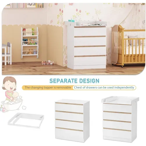 Table à Langer. Commode Bébé à Langer Avec 4 Tiroirs En Mdf+Bois D’ingénierie. 80x75x109.2cm. Blanc