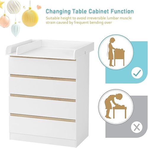 Table à Langer. Commode Bébé à Langer Avec 4 Tiroirs En Mdf+Bois D’ingénierie. 80x75x109.2cm. Blanc