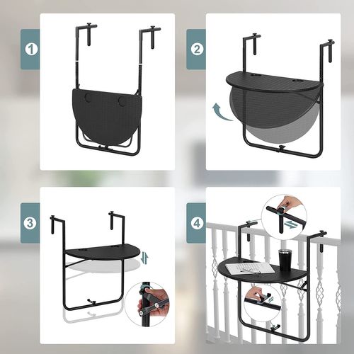 Table De Balcon Suspendue.table Murale Rabattable Avec 3 Hauteurs Réglables En Aspect Rotin.noir