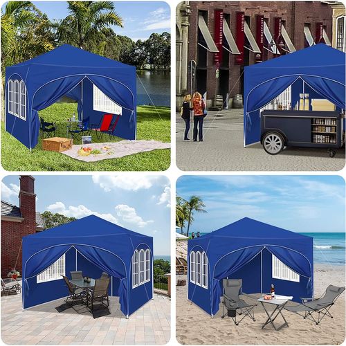 Tonnelle De Jardin. Pergola Pliante 3x3m Avec 4 Parois Latérales. Hauteur Réglable.imperméable.bleu