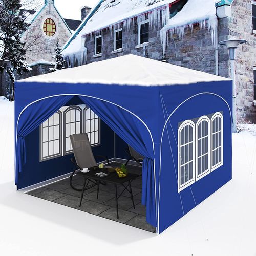 Tonnelle De Jardin. Pergola Pliante 3x3m Avec 4 Parois Latérales. Hauteur Réglable.imperméable.bleu
