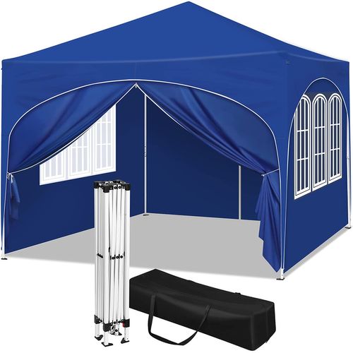 Tonnelle De Jardin. Pergola Pliante 3x3m Avec 4 Parois Latérales. Hauteur Réglable.imperméable.bleu