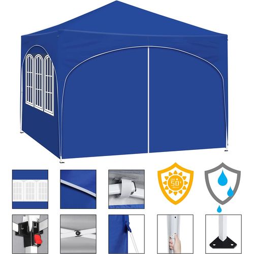 Tonnelle De Jardin. Pergola Pliante 3x3m Avec 4 Parois Latérales. Hauteur Réglable.imperméable.bleu