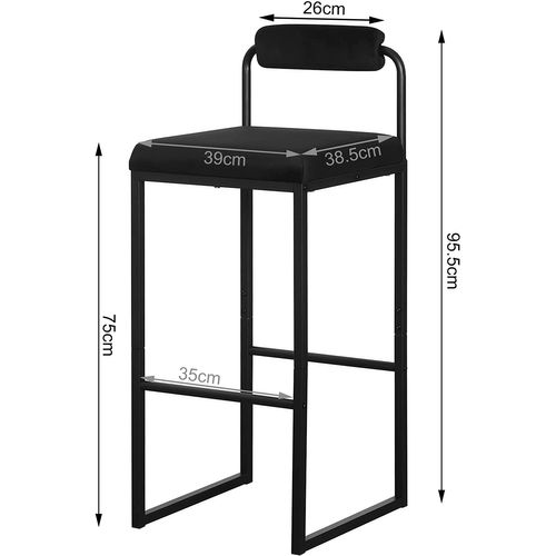 Lot De 4 Tabourets De Bar En Velours Et Métal-Chaise Haute Bar-Design Moderne-Noir