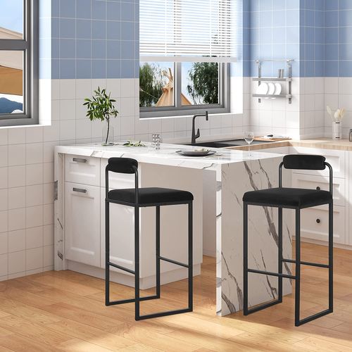 Lot De 4 Tabourets De Bar En Velours Et Métal-Chaise Haute Bar-Design Moderne-Noir