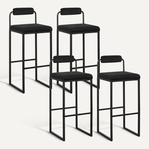 Lot De 4 Tabourets De Bar En Velours Et Métal-Chaise Haute Bar-Design Moderne-Noir