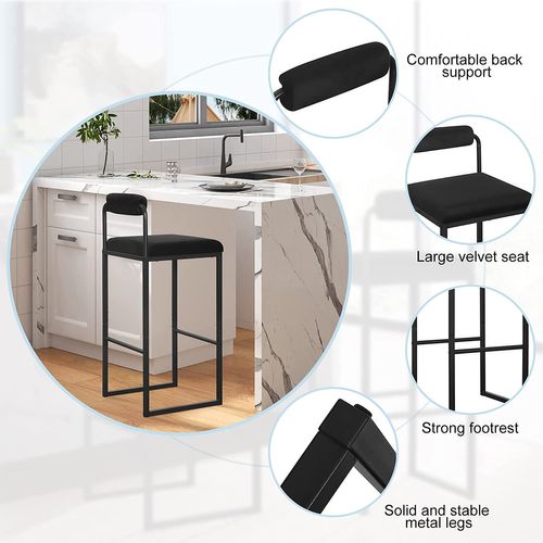 Lot De 4 Tabourets De Bar En Velours Et Métal-Chaise Haute Bar-Design Moderne-Noir