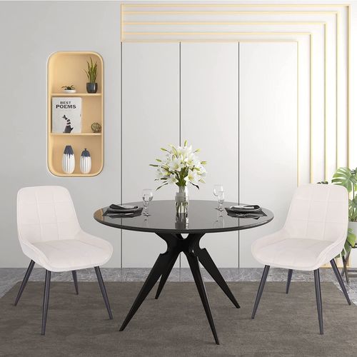 4x Chaises De Salle à Manger-Chaises Relaxantes En Velours-Ergonomiques Avec Dossier-Crème Blanc