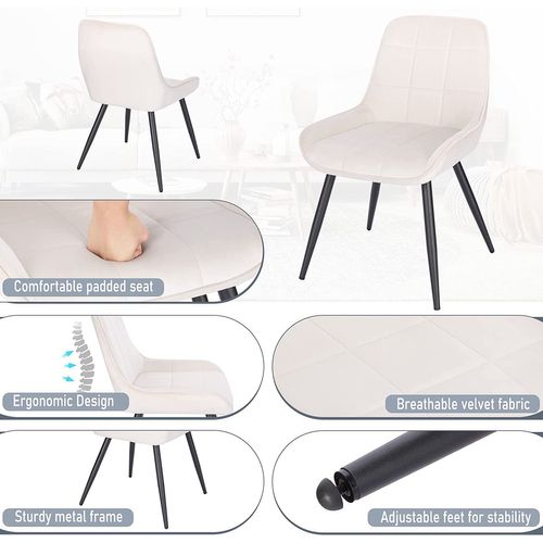 4x Chaises De Salle à Manger-Chaises Relaxantes En Velours-Ergonomiques Avec Dossier-Crème Blanc