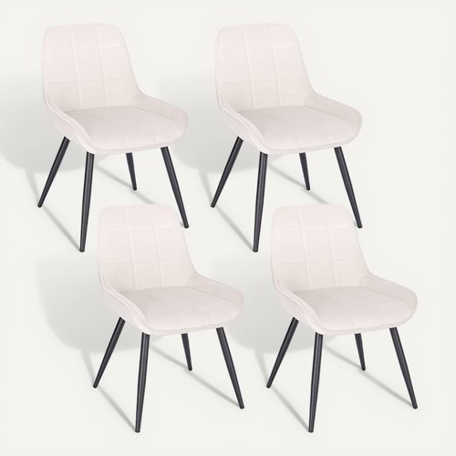 4x Chaises De Salle à Manger-Chaises Relaxantes En Velours-Ergonomiques Avec Dossier-Crème Blanc