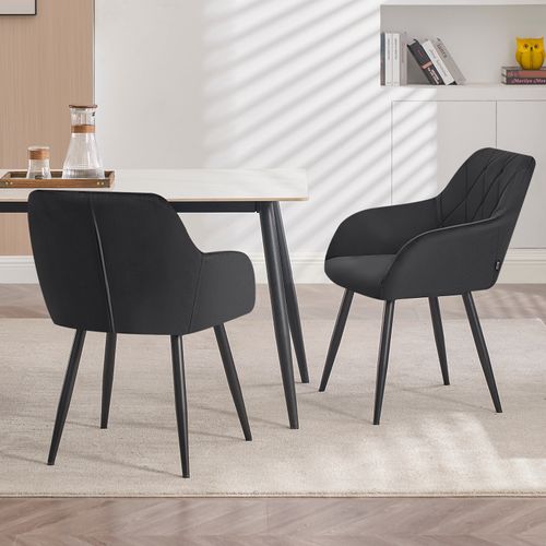 6x Chaise Salle à Manger-Chaise De Cuisine En Velours-Assis Rembourré Et Pieds En Métal-Noir