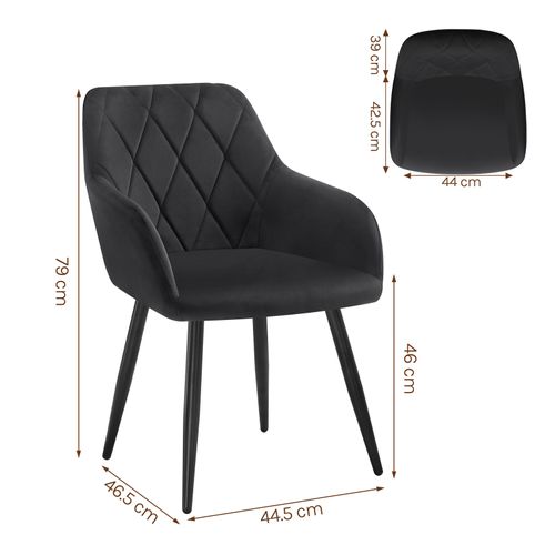 6x Chaise Salle à Manger-Chaise De Cuisine En Velours-Assis Rembourré Et Pieds En Métal-Noir