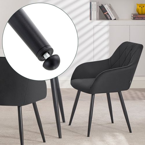 6x Chaise Salle à Manger-Chaise De Cuisine En Velours-Assis Rembourré Et Pieds En Métal-Noir