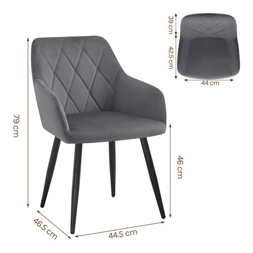 6x Chaise Salle à Manger-Chaise De Cuisine En Velours-Assis Rembourré Et Pieds En Métal-Gris Foncé