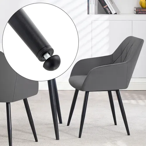 6x Chaise Salle à Manger-Chaise De Cuisine En Velours-Assis Rembourré Et Pieds En Métal-Gris Foncé