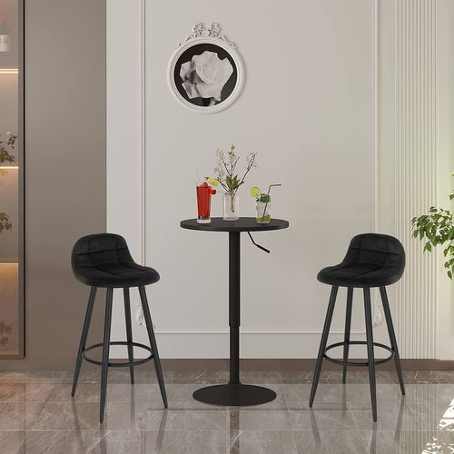 Lot De 2 Tabourets De Bar Modernes.Chaise De Cuisine Haute En Velours+Métal.Hauteur D'assise.Noir