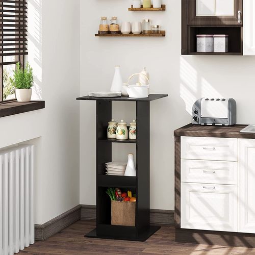 Table De Bar Carrée Avec 3 Étagères. Petite Table De Cuisine. Meuble D’appoint. 60x60x112cm.noir