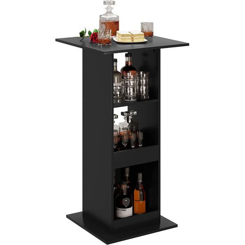 Table De Bar Carrée Avec 3 Étagères. Petite Table De Cuisine. Meuble D’appoint. 60x60x112cm.noir